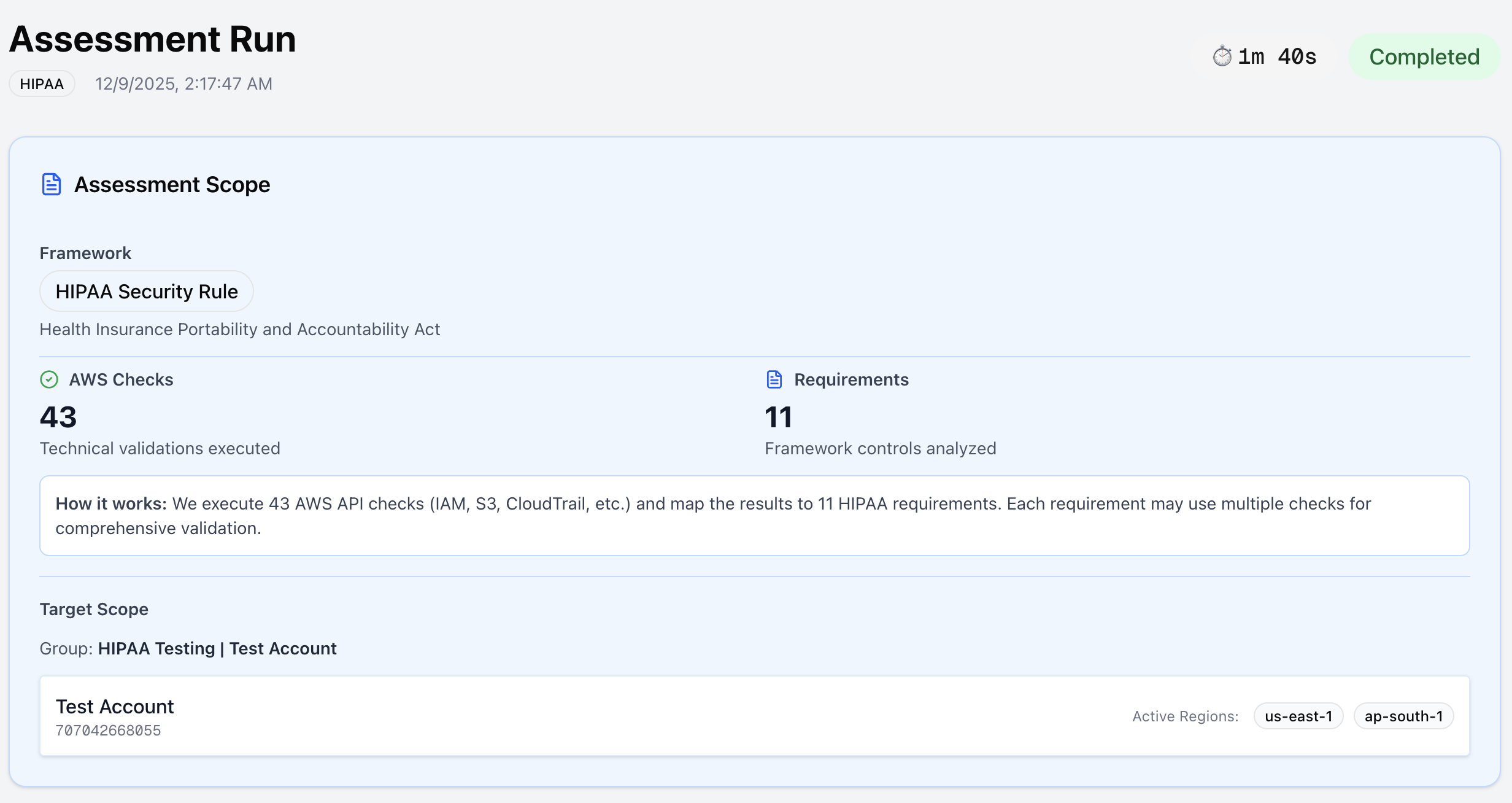 HIPAA Assessment Run Interface