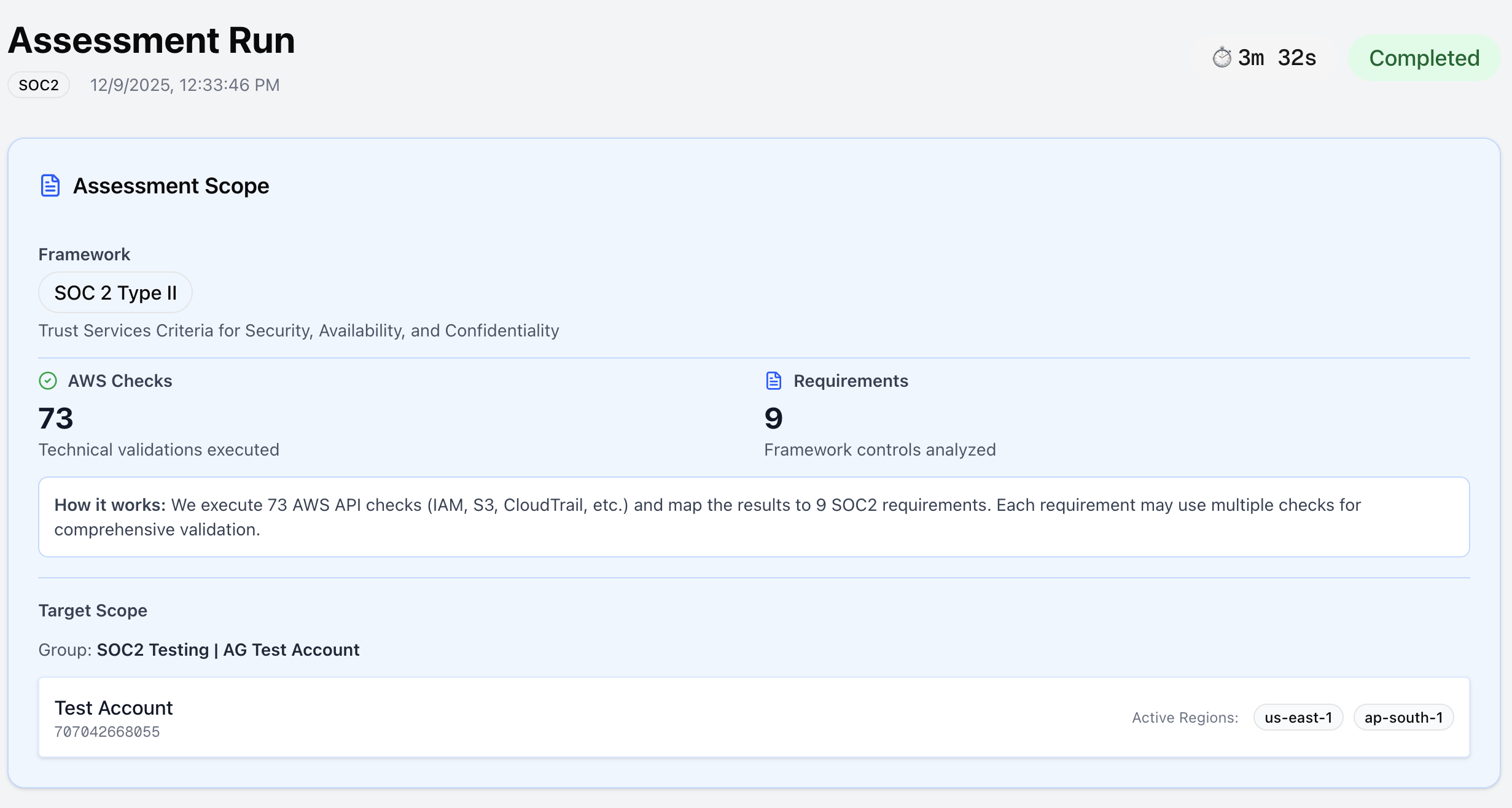 SOC 2 Assessment Run Interface